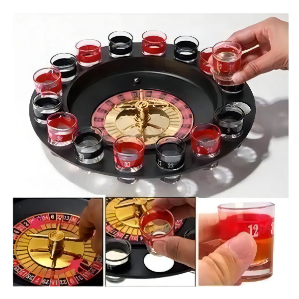 Ruleta de shots con vasos numerados (16 piezas, negro)