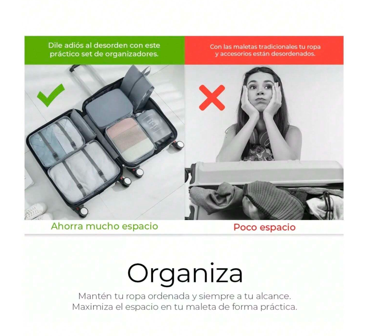 Set 8 piezas organizador de maletas impermeable