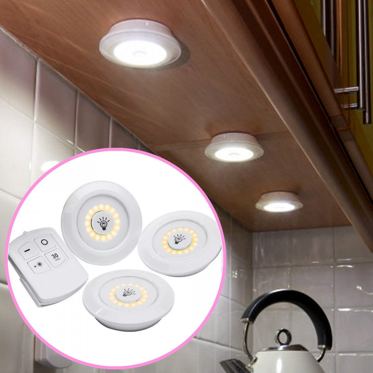 Set de iluminación LED con control remoto (3 piezas, intensidad regulable)
