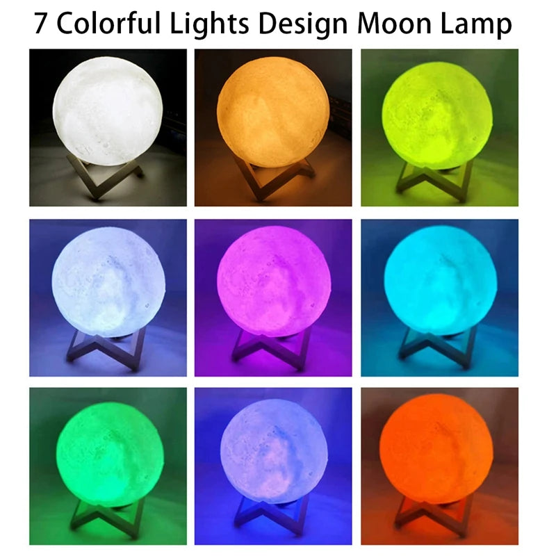 Lámpara de noche en forma de luna con base de madera – 8 cm