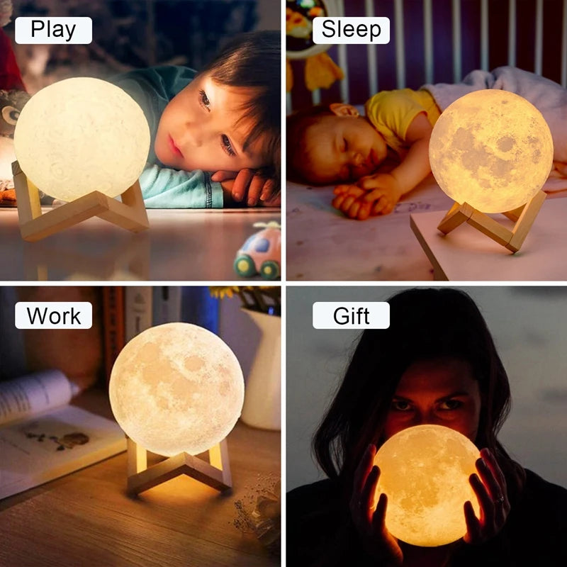 Lámpara de noche en forma de luna con base de madera – 8 cm
