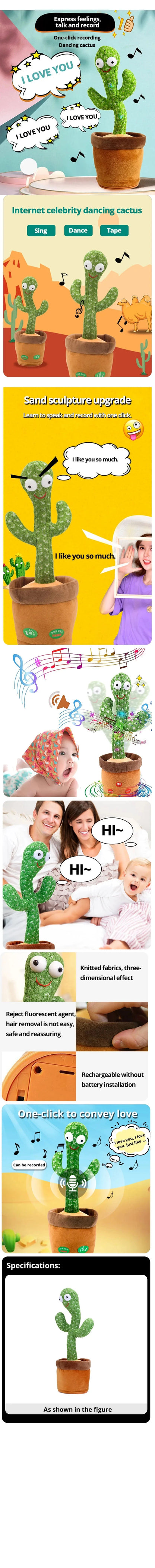 Cactus musical interactivo que canta, baila y repite frases – Juguete educativo de peluche