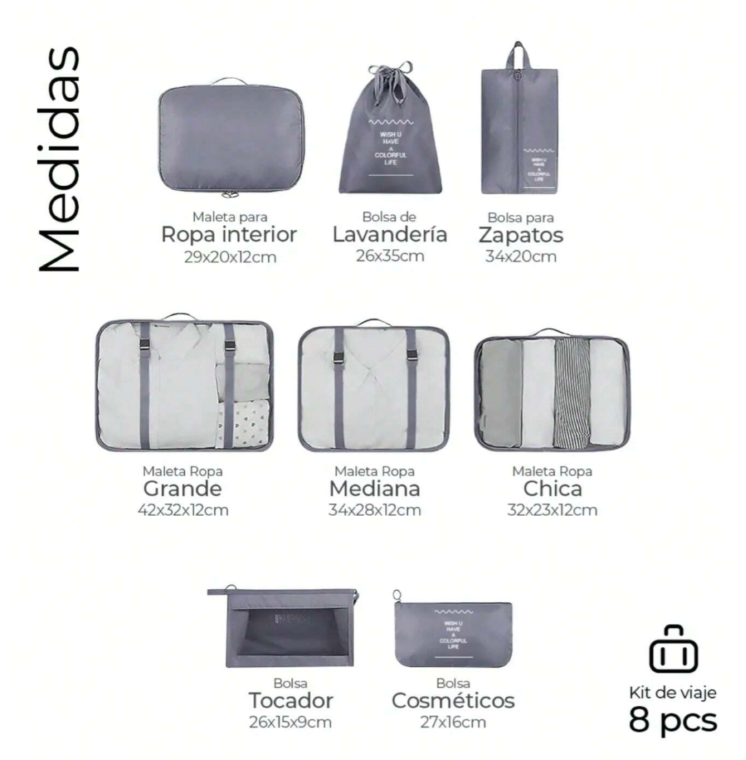 Set 8 piezas organizador de maletas impermeable