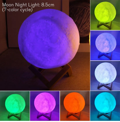 Lámpara de noche en forma de luna con base de madera – 8 cm