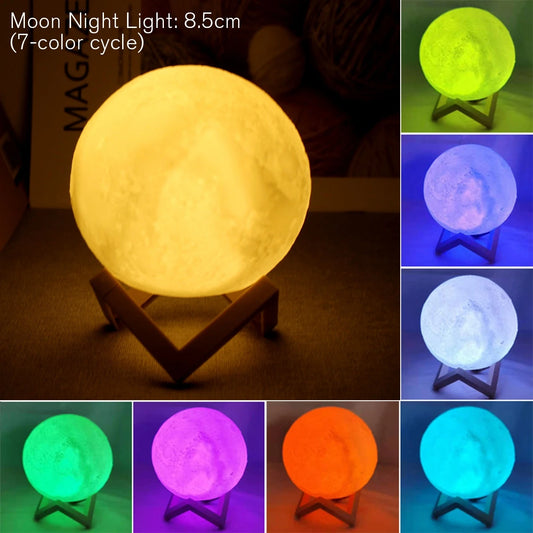 Lámpara de noche en forma de luna con base de madera – 8 cm