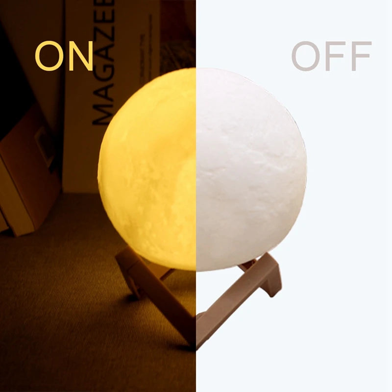 Lámpara de noche en forma de luna con base de madera – 8 cm