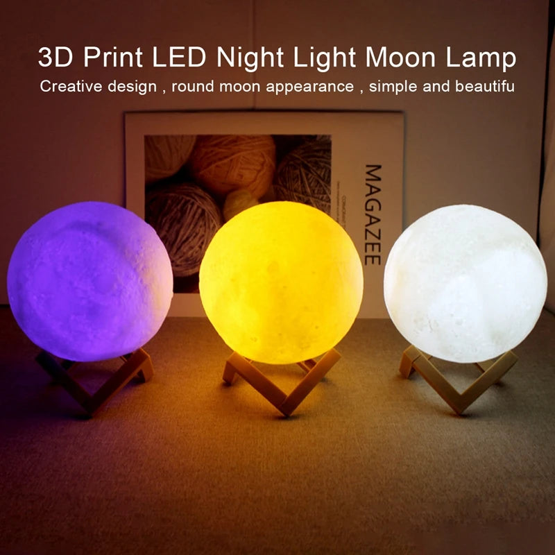 Lámpara de noche en forma de luna con base de madera – 8 cm